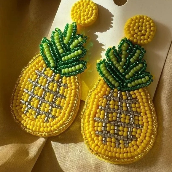Anthropologie Pineapple Yellow Beaded Earrings - Picture 1 of 4